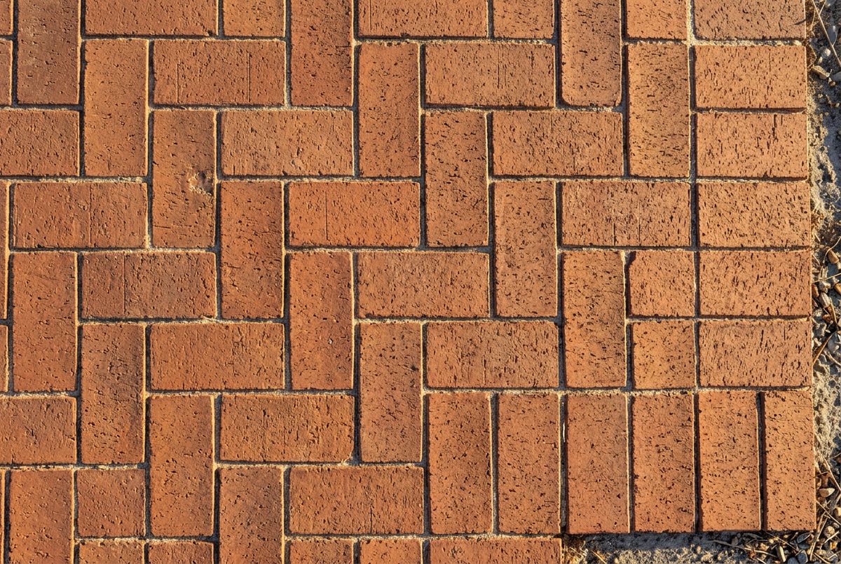 Basketweave paving pattern detail in clay pavers, Perth