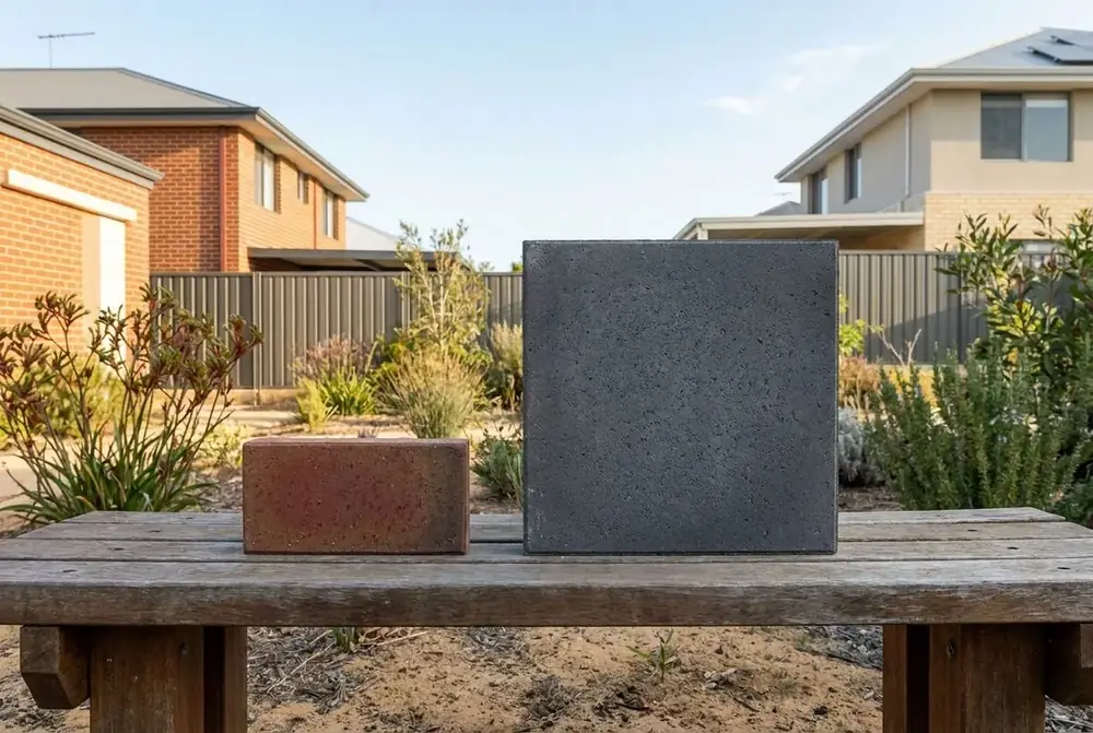 Clay paver and concrete paver samples compared for Perth paving