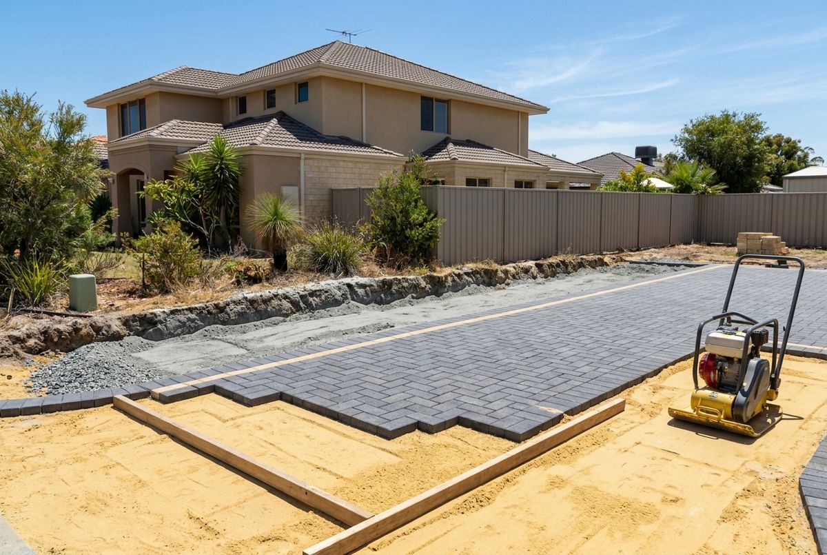 Bedding sand and road base prepared for brick paving on Perth sand by IBP Paving