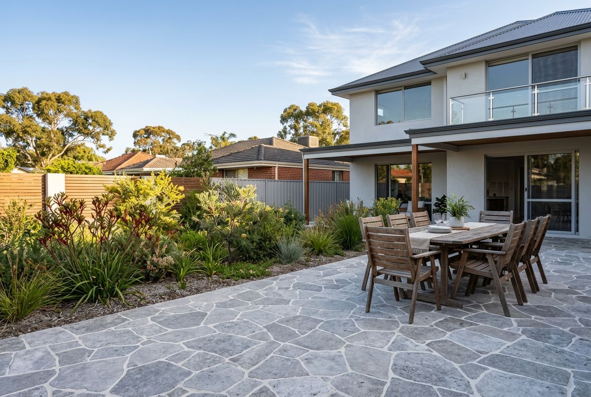 Travertine crazy paving alfresco, Perth by IBP Paving