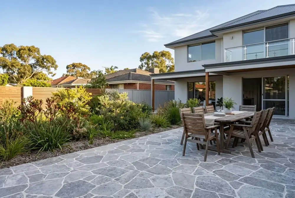 Travertine crazy paving alfresco, Perth by IBP Paving