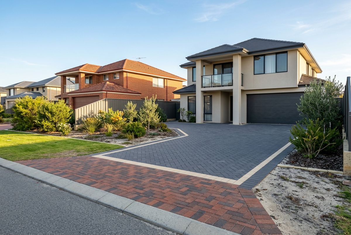 Driveway paving in charcoal herringbone pavers in Perth by IBP Paving