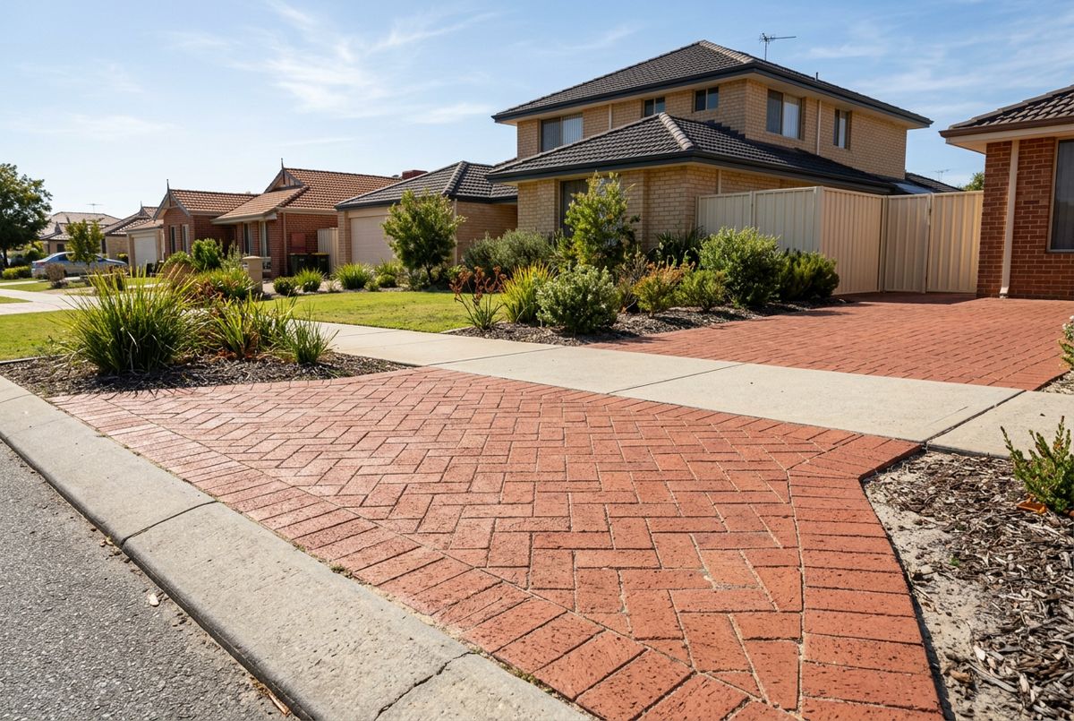 Brick paved crossover with a continuous footpath in Perth by IBP Paving