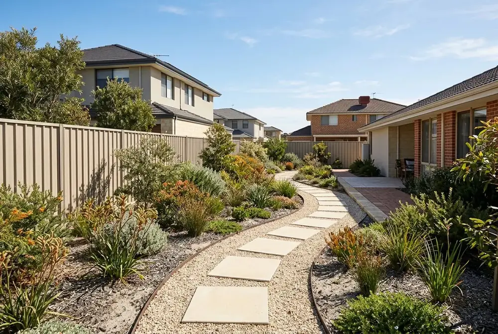 Stepping paver garden path in gravel in Perth