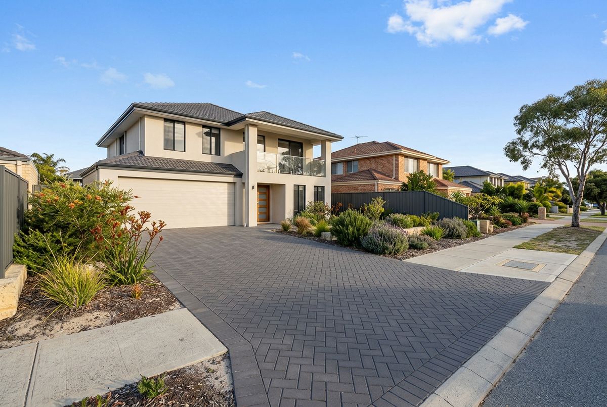 Herringbone paving driveway in charcoal concrete pavers, Perth by IBP Paving