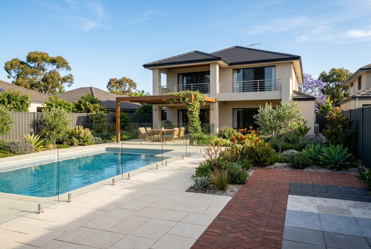 Limestone paving pool surround and alfresco, Perth by IBP Paving