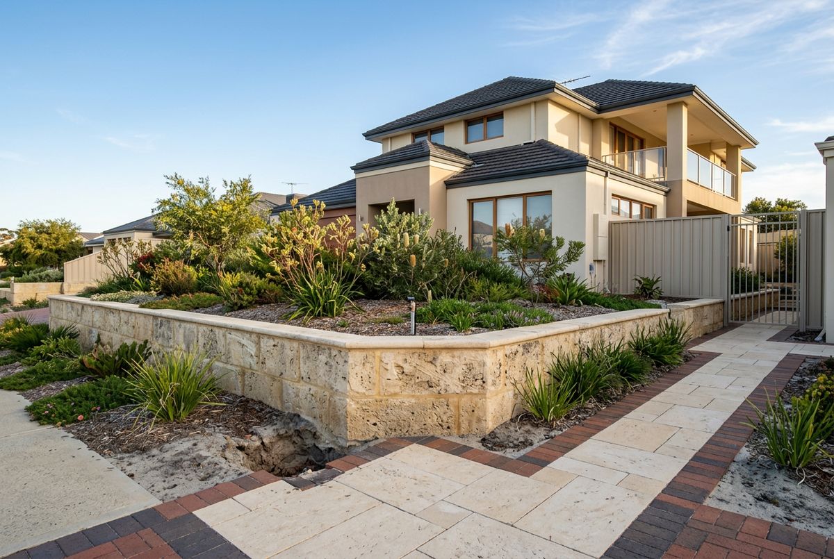 Natural limestone retaining wall and paving in Duncraig, Perth by IBP Paving (illustrative image, not a client job)