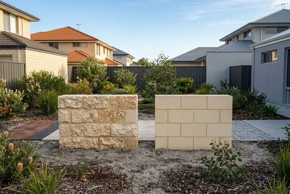 Natural and reconstituted limestone retaining wall blocks compared in Perth by IBP Paving
