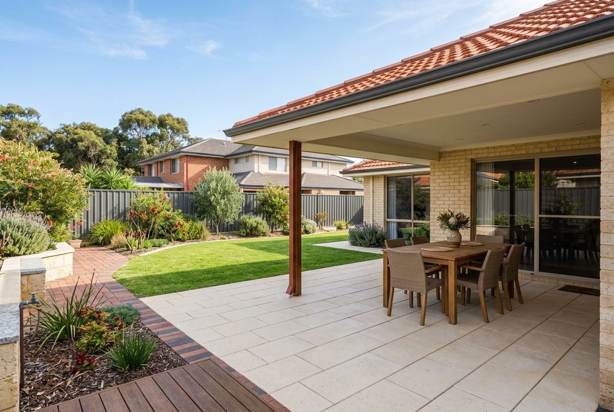 Alfresco paving in large format cream pavers in Perth by IBP Paving