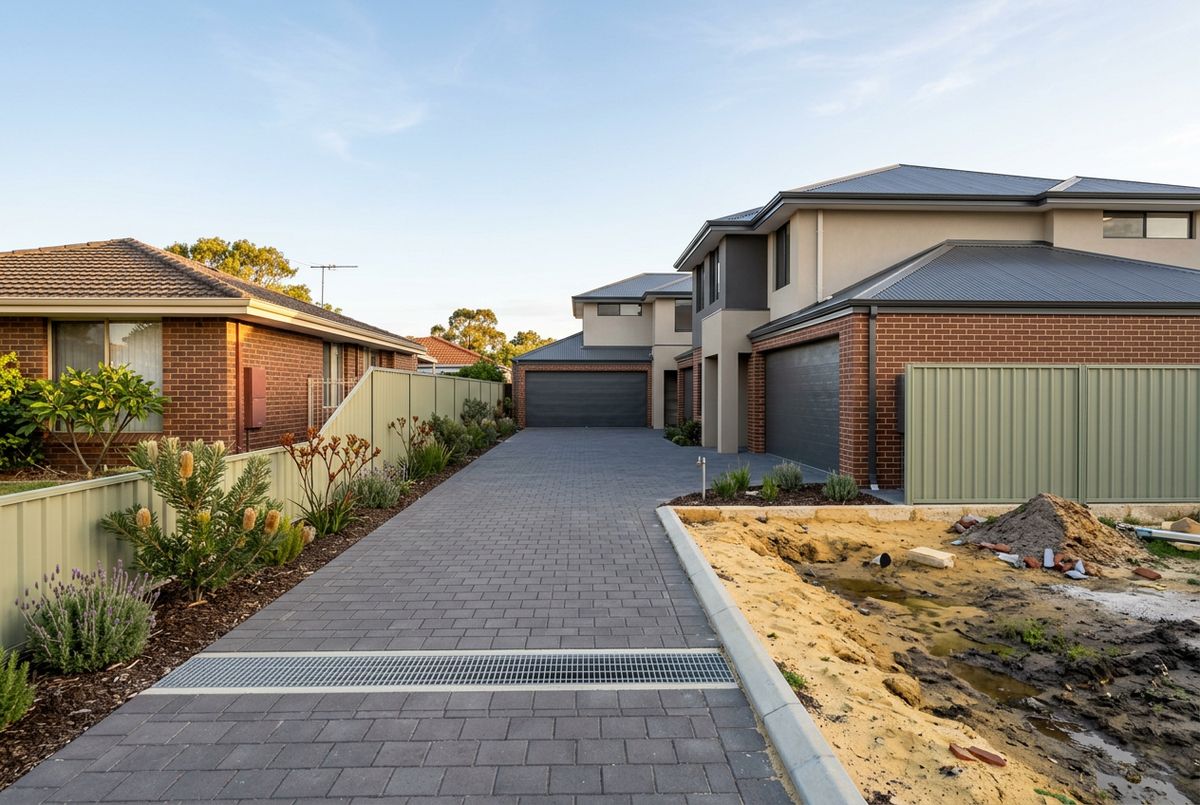 Shared paver driveway on a villa site in Balcatta, Perth by IBP Paving