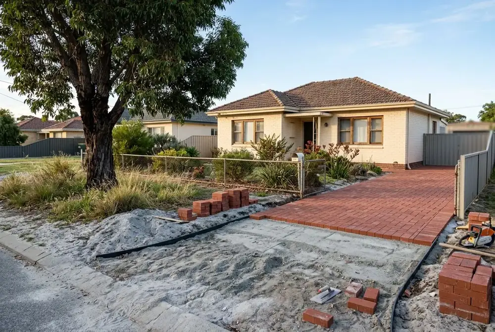 Replacement clay paver driveway at a 1960s home in Balga, Perth by IBP Paving