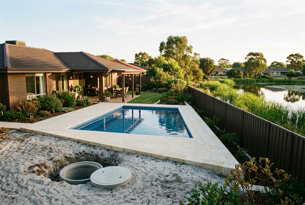 Limestone pool surround at a 1980s lake side home in Ballajura, Perth by IBP Paving
