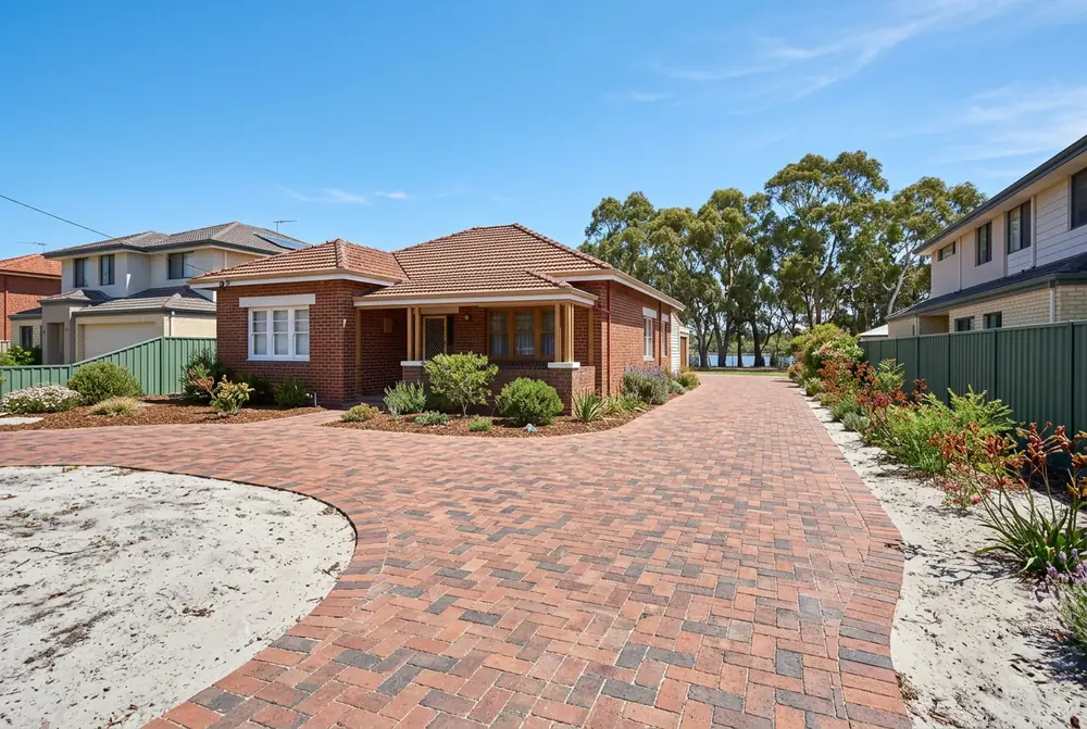 Brick paved driveway at a post war home in Bayswater, Perth