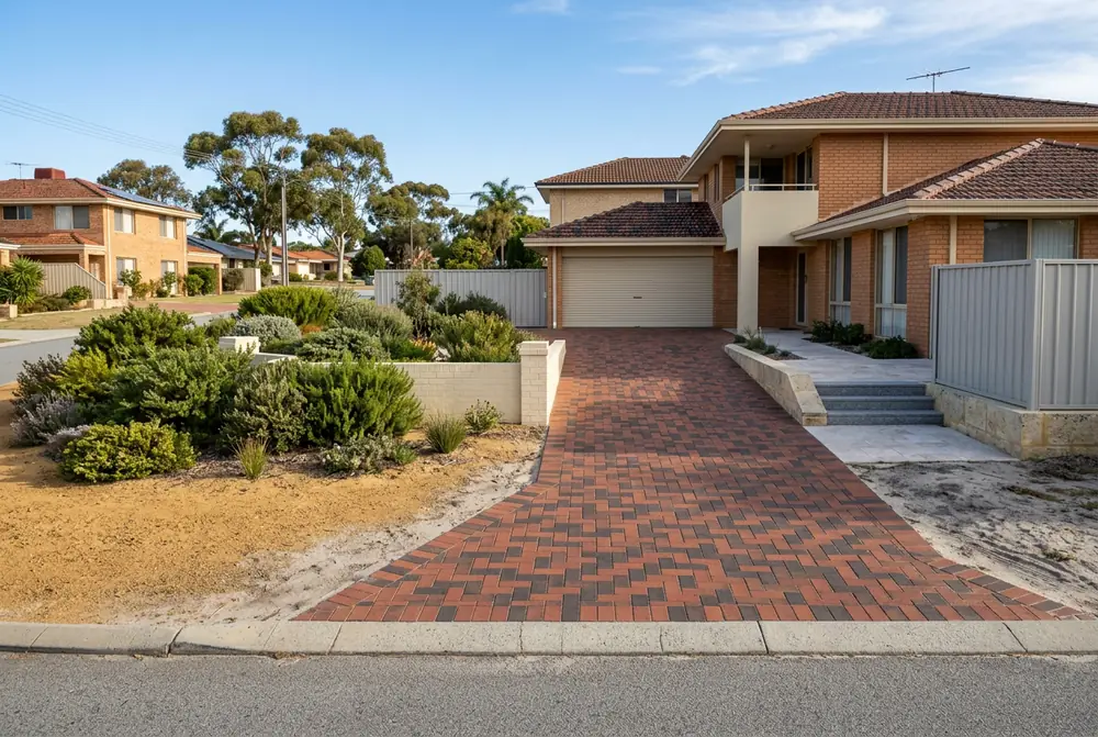 New basketweave clay driveway at a late 1970s home in Beldon, Perth by IBP Paving