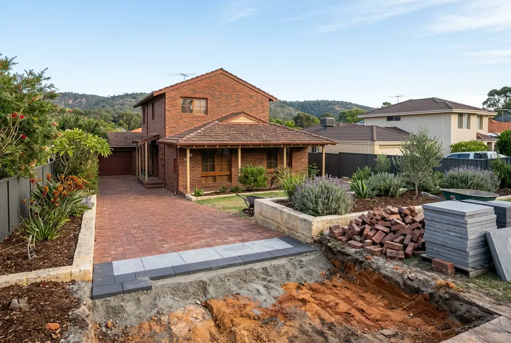 Replaced brick driveway at an older home on clay ground in Bellevue, Perth