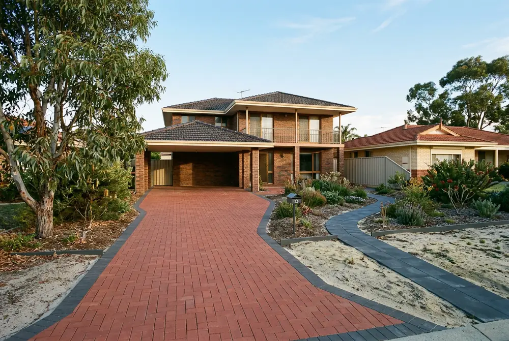 Relaid clay paver driveway and side path at an established brick home in Bull Creek, Perth
