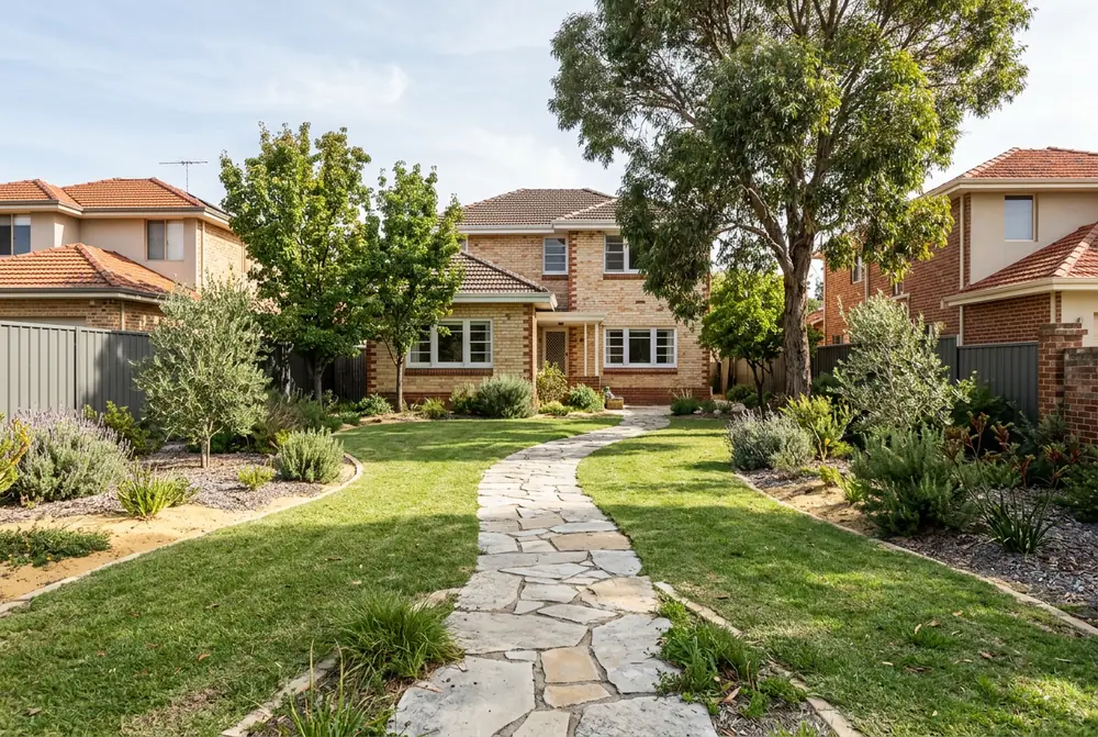 Limestone garden path at a 1950s home in Coolbinia, Perth