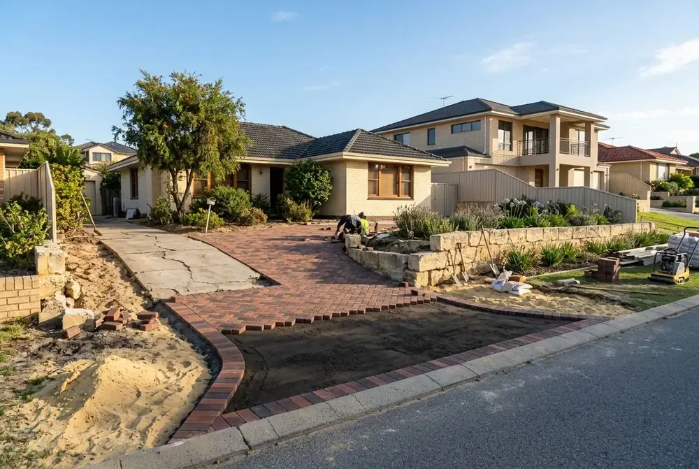 Driveway replacement on yellow sand at a 1960s home in Dianella, Perth by IBP Paving