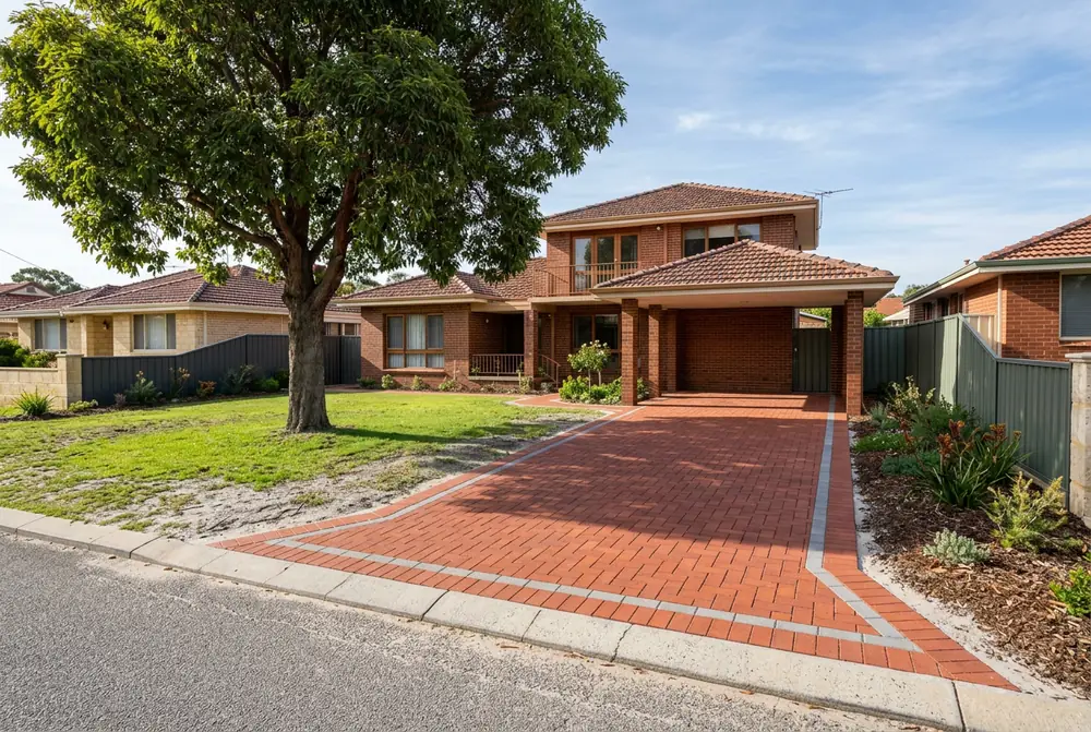 Clay paver driveway at a 1960s home in Eden Hill on grey sand