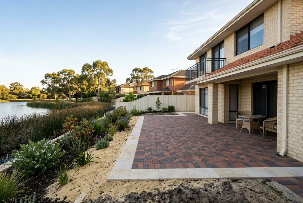 Relaid paver alfresco at a 1990s home in Gwelup, Perth, near the lake reserve