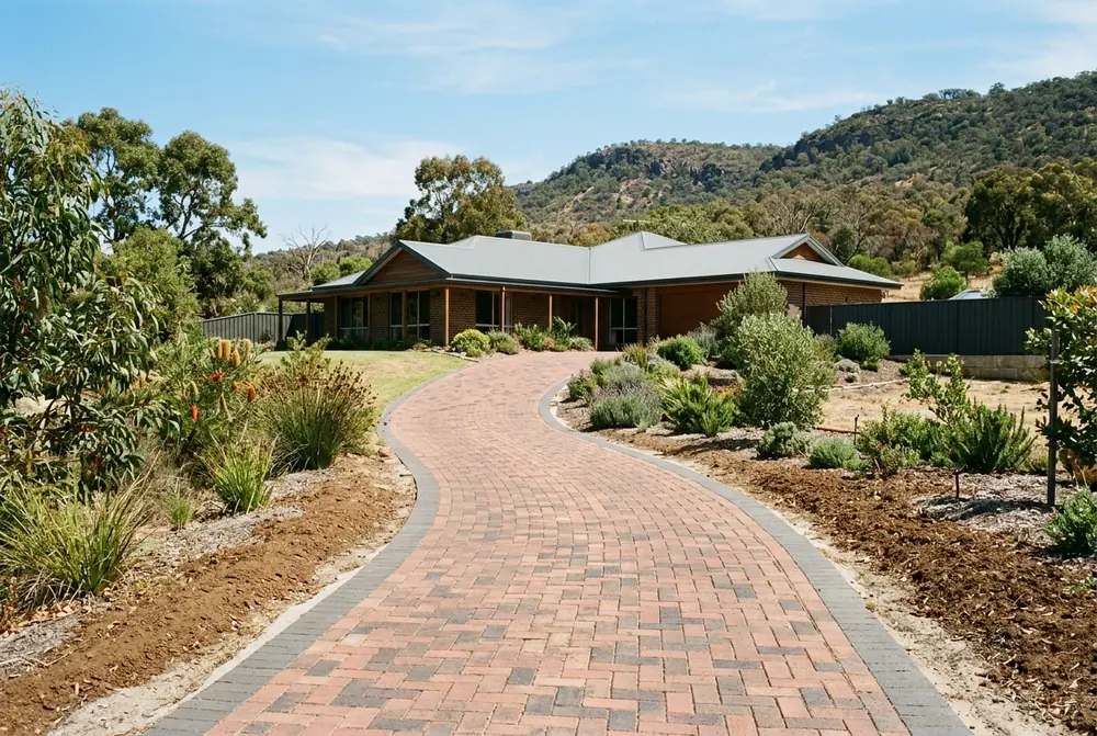 Clay paver driveway on a rural lot in Helena Valley, Perth
