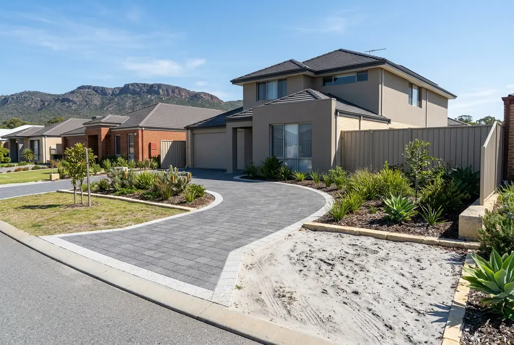 New paved driveway on sandy ground in High Wycombe, Perth