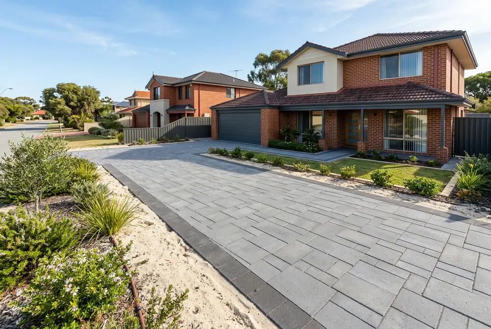Relaid driveway paving at a 1990s home in Iluka, Perth