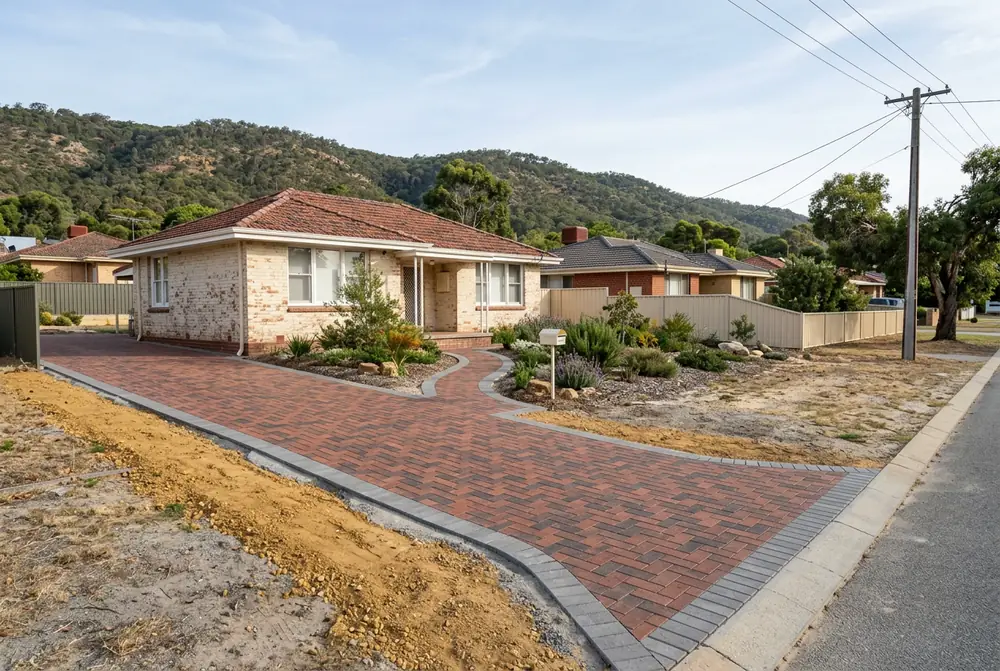 New brick driveway at an older home on gravelly clay in Koongamia, Perth