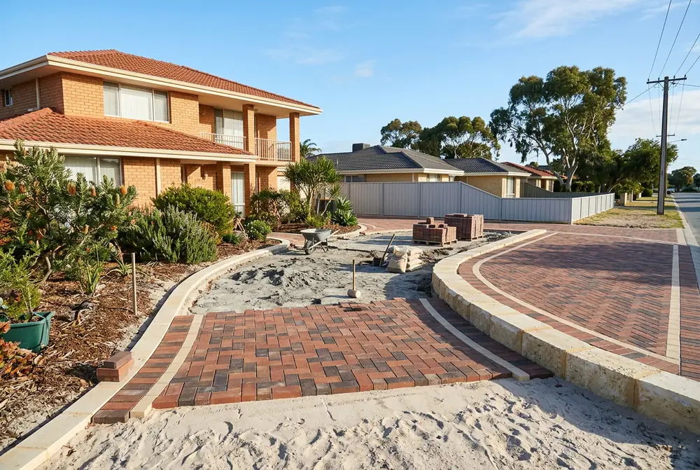 New driveway paving at a 1970s home in Marmion, Perth