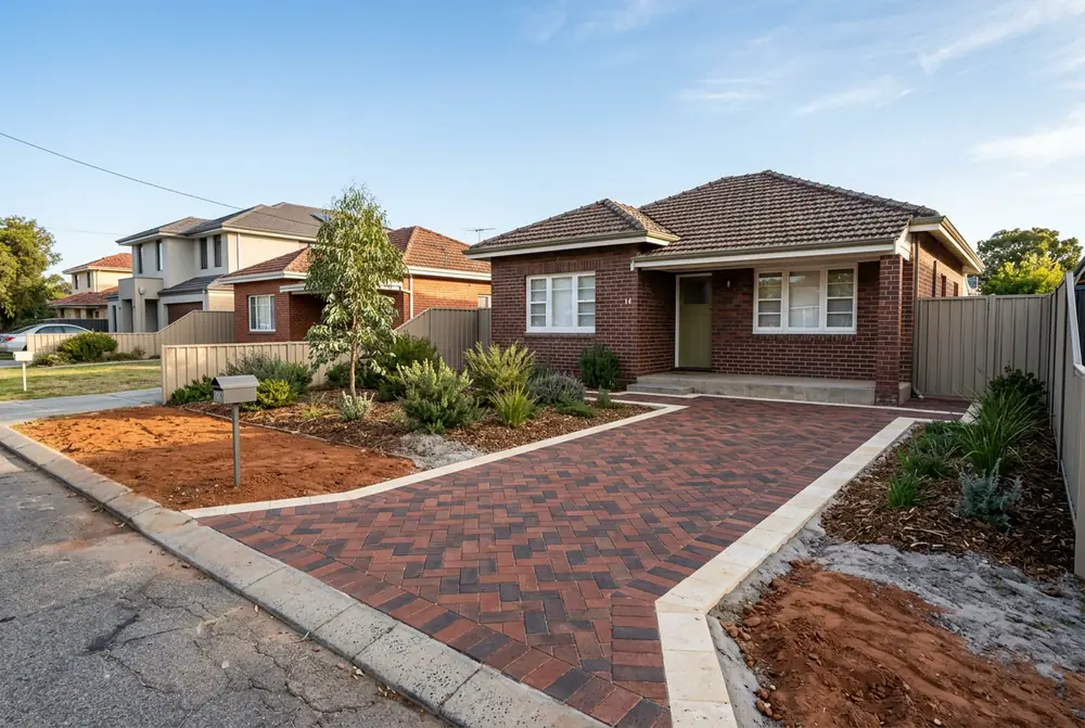 Brick paver driveway at an early 1950s cottage in Midvale, Perth