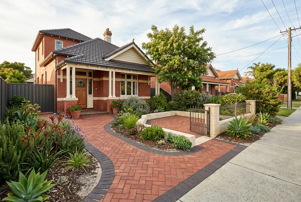 Herringbone brick path at a renovated early 1900s home in North Perth, Perth