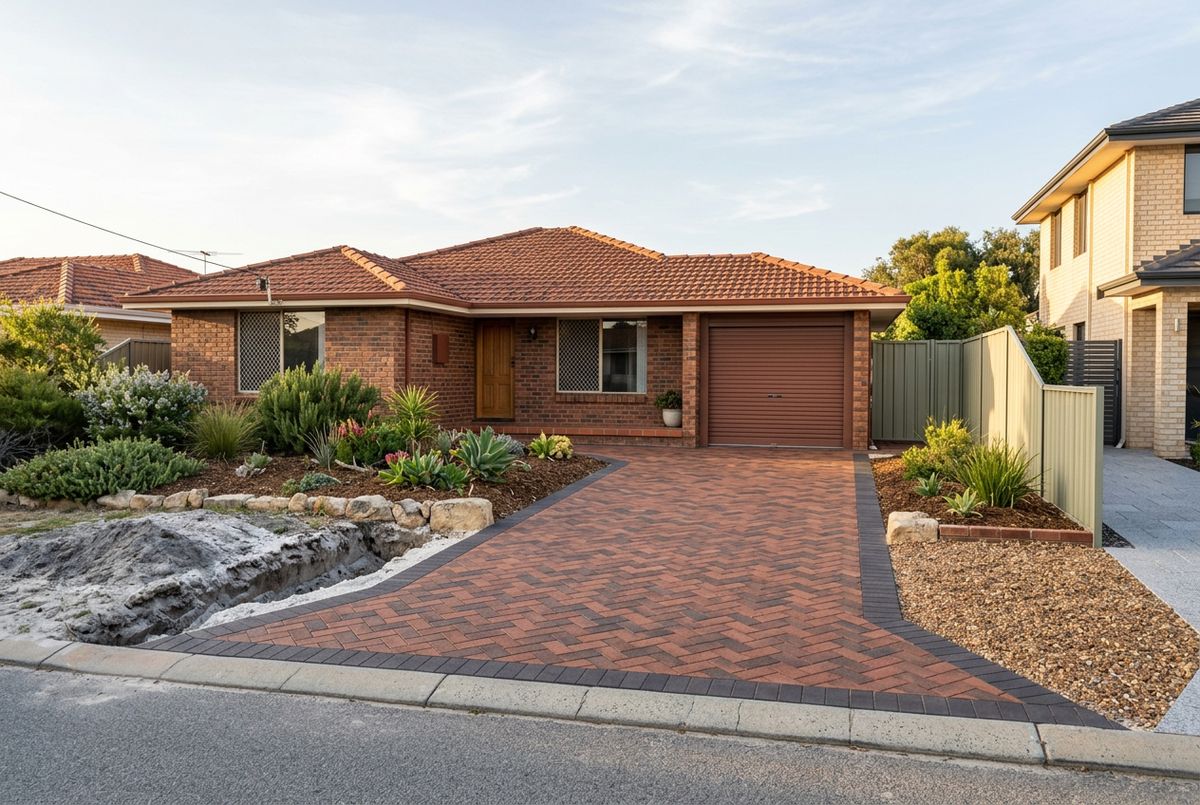 Replacement brick driveway and crossover at a 1970s home in Ocean Reef, Perth by IBP Paving