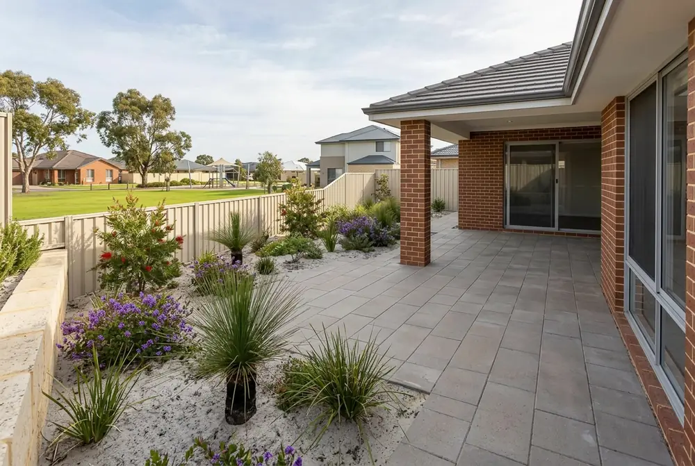 Paved alfresco area at a 2000s home in Pearsall, Perth by IBP Paving