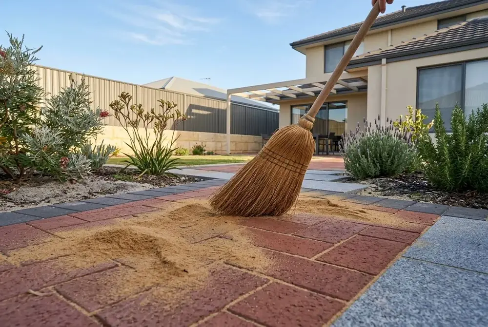 Re-sanding relaid herringbone pavers in Perth by IBP Paving