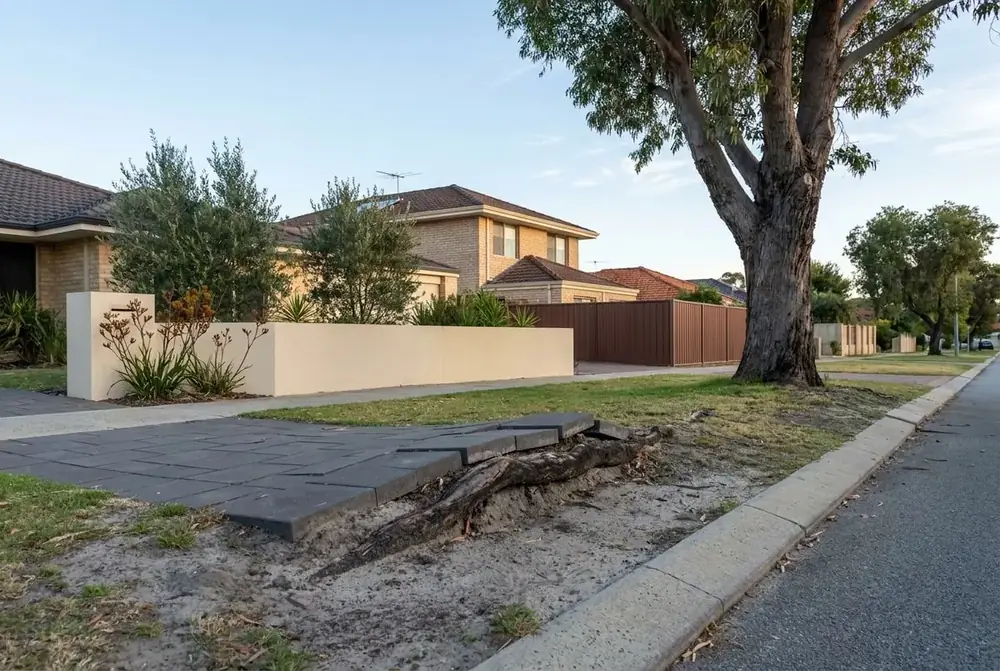 Pavers lifted by tree roots on a front path in Perth by IBP Paving