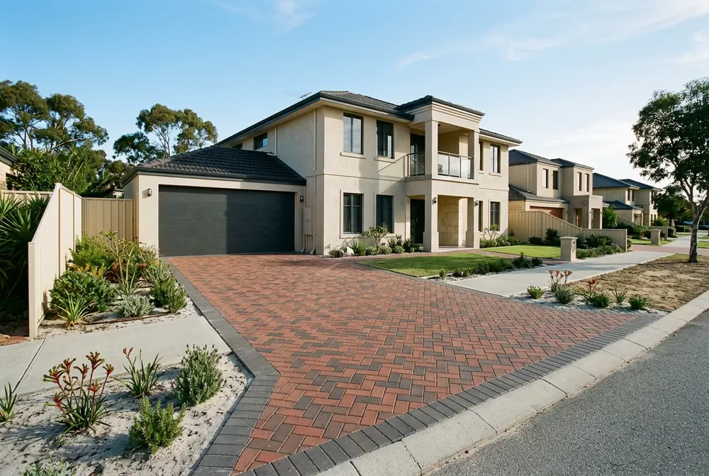 Herringbone driveway at a 2000s home in Sinagra, Perth by IBP Paving