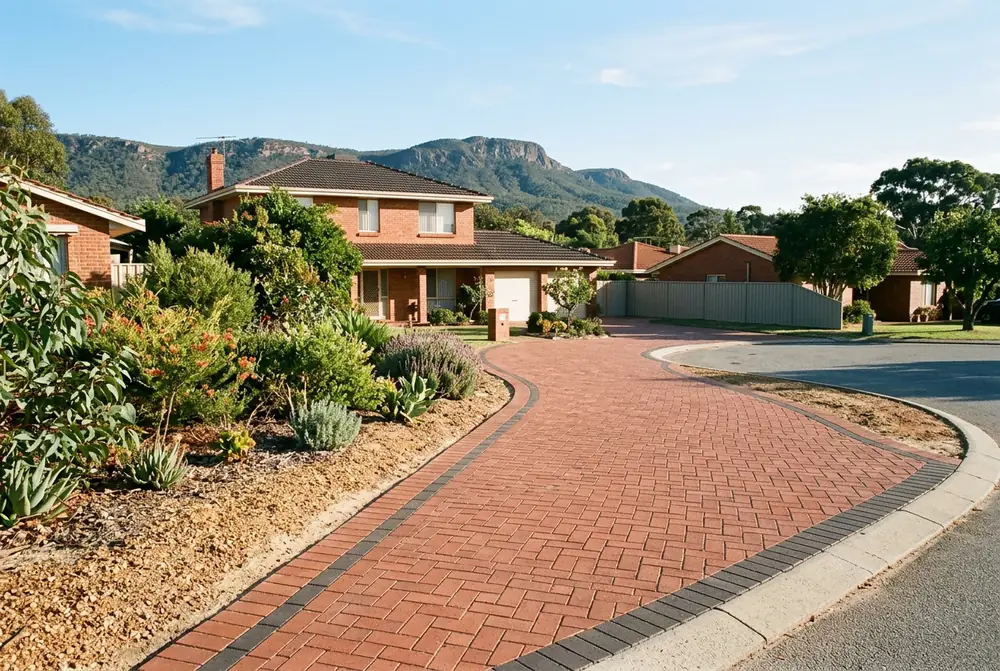 Relaid herringbone brick driveway at a late 1980s home in Stratton, Perth