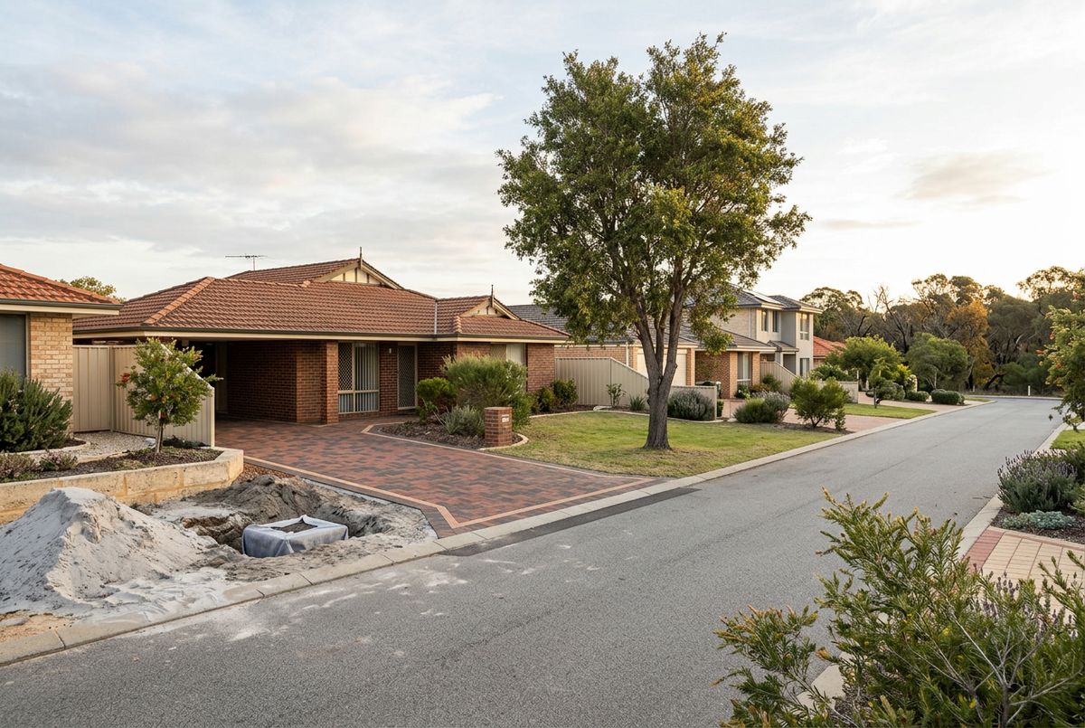 Relaid driveway and new soakwell on grey sand at a 1990s home in Tapping, Perth by IBP Paving