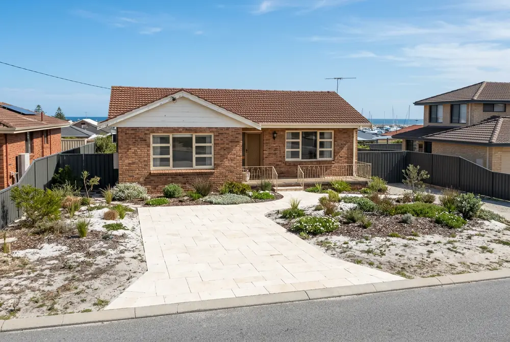 Limestone paver driveway at a 1970s Sun City home in Two Rocks, Perth