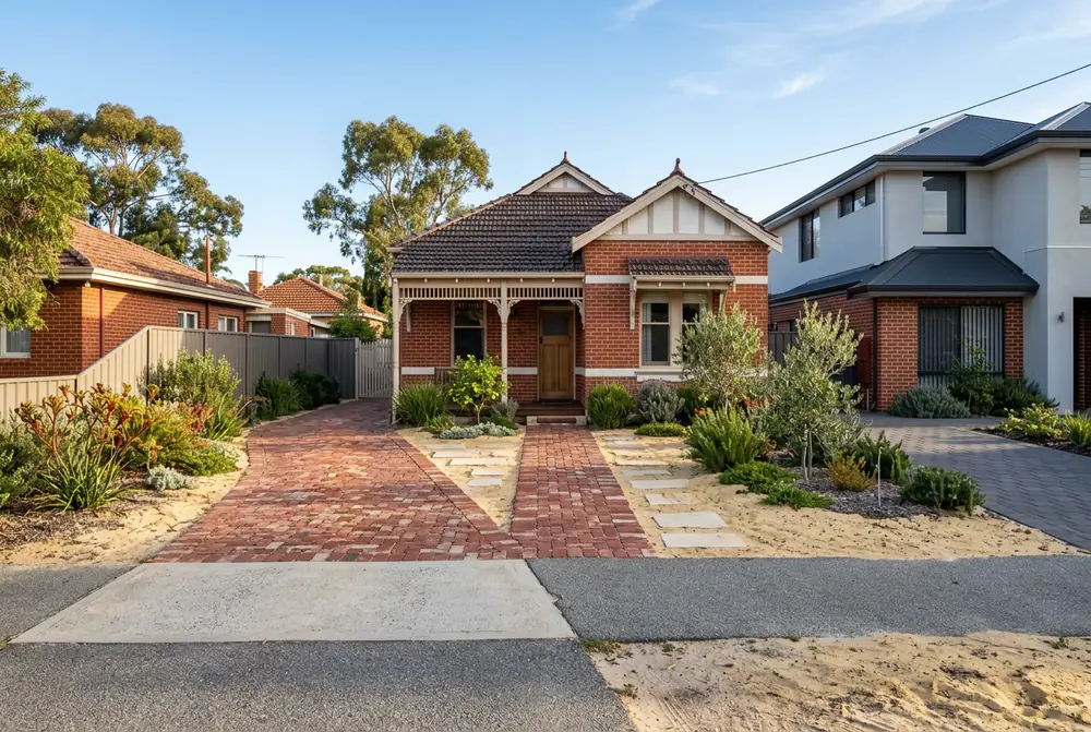 Clay brick driveway and path at a renovated character home in West Leederville, Perth
