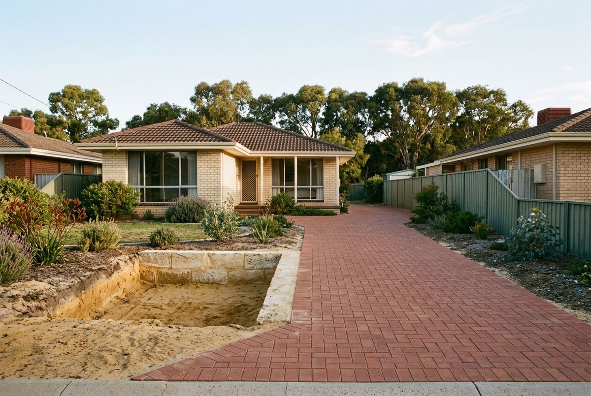 Relaid clay paver driveway and soakwell excavation at a 1980s home in Woodvale, Perth by IBP Paving