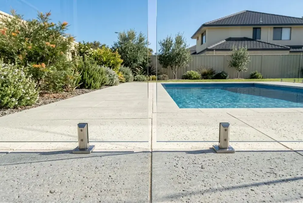 Pool fence base and paving level set to WA barrier rules in Perth by IBP Paving