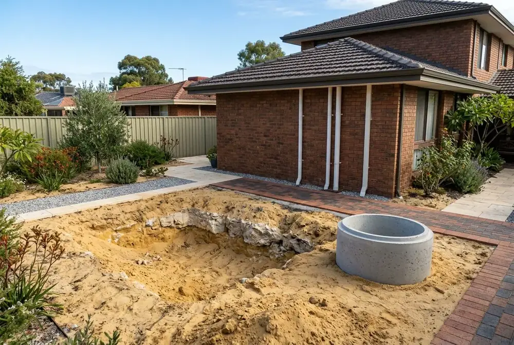 Soakwell installation in limestone ground in Kingsley, Perth by IBP Paving