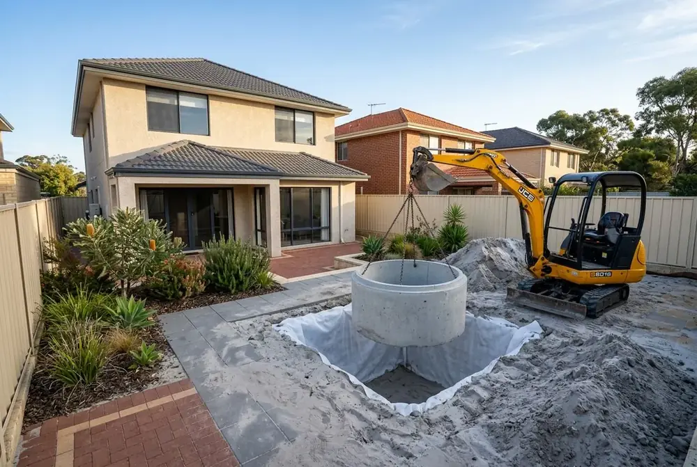 Soakwell installation concrete ring in Landsdale, Perth by IBP Paving