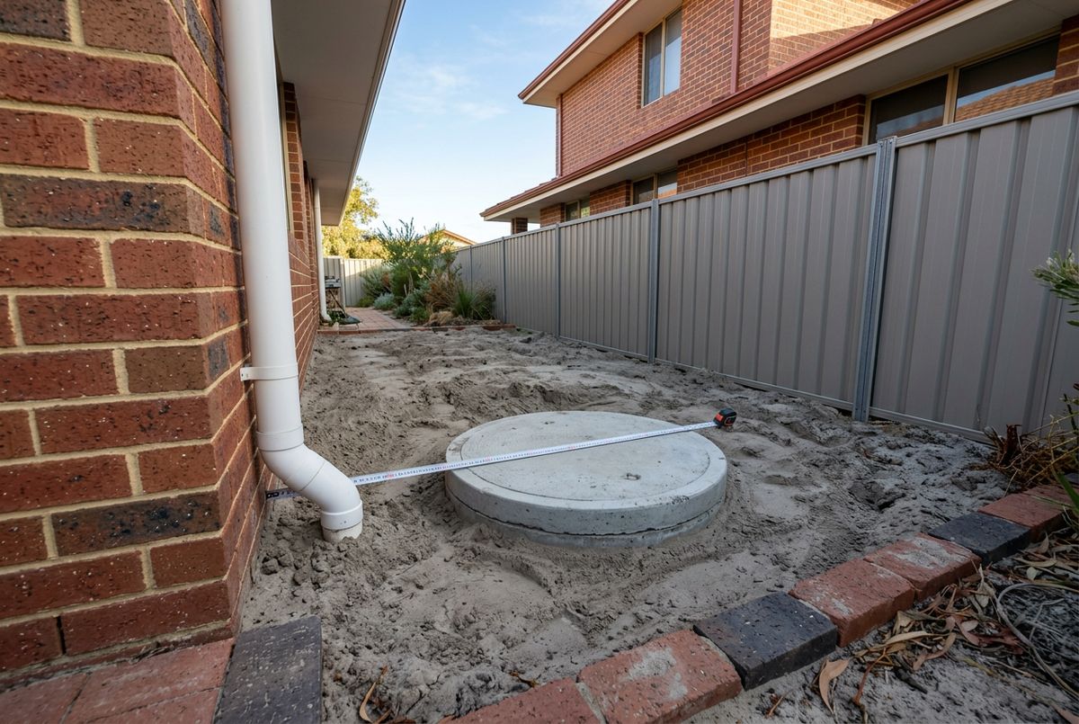 Soakwell installation setback from a house wall in Perth by IBP Paving