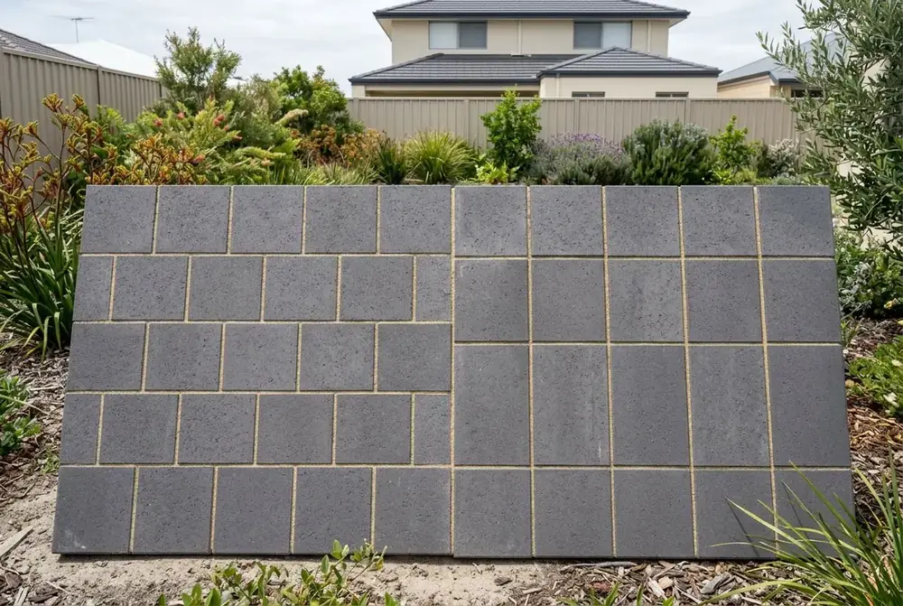 Stretcher bond and stack bond paving patterns compared, Perth